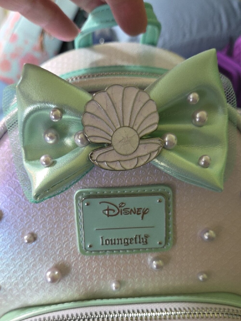 Loungefly Little Mermaid Iridescent Green Pearl Mermaid Mini Backpack - Picture 2 of 7